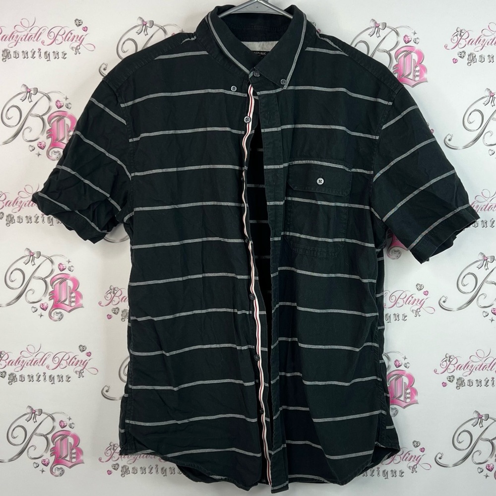 Banana Republic button down shirt oxford top Dark grey white Striped Shirt